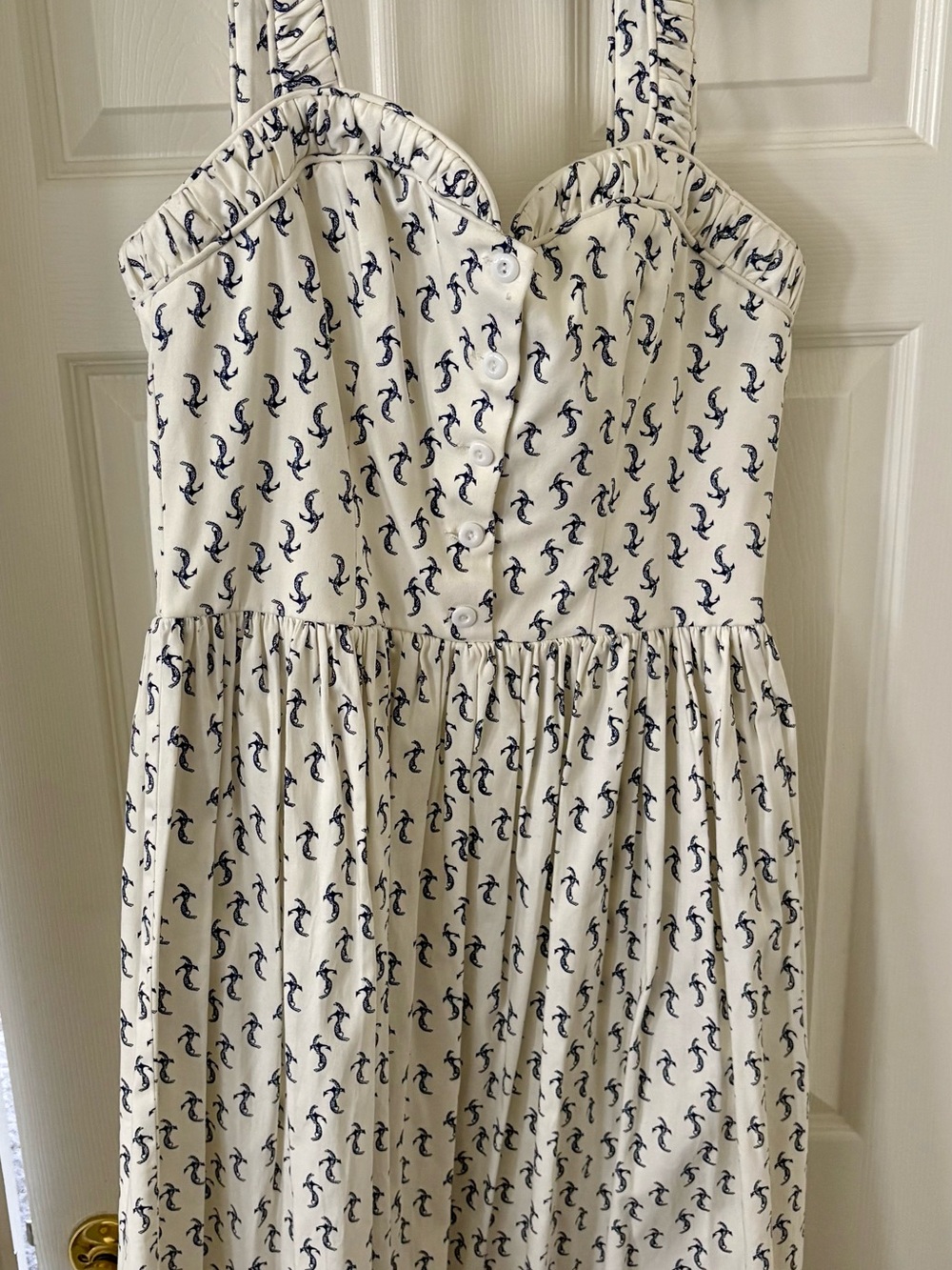 Unique Vintage White  Sundress with Navy Anchor Print